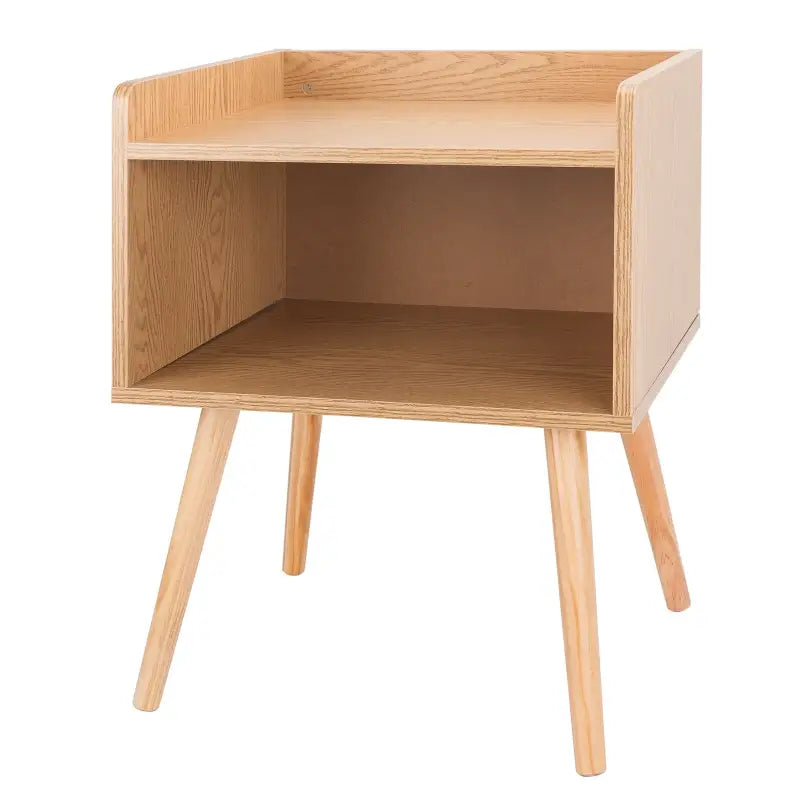 BukkitBow - Nachtkastje - MDF en Massief Hout - Licht Eikenhout - Max Belasting: 5kg - Met Open Opbergvak - 46x38x60cm