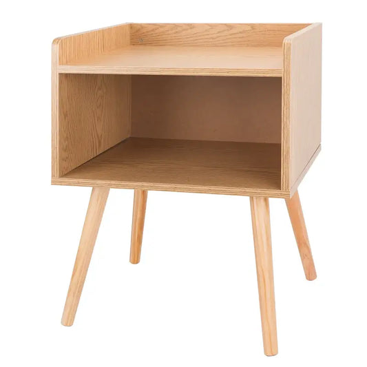 BukkitBow - Nachtkastje - MDF en Massief Hout - Licht Eikenhout - Max Belasting: 5kg - Met Open Opbergvak - 46x38x60cm