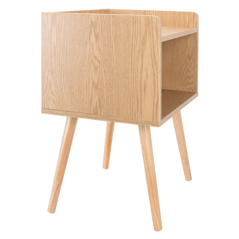 BukkitBow - Nachtkastje - MDF en Massief Hout - Licht Eikenhout - Max Belasting: 5kg - Met Open Opbergvak - 46x38x60cm