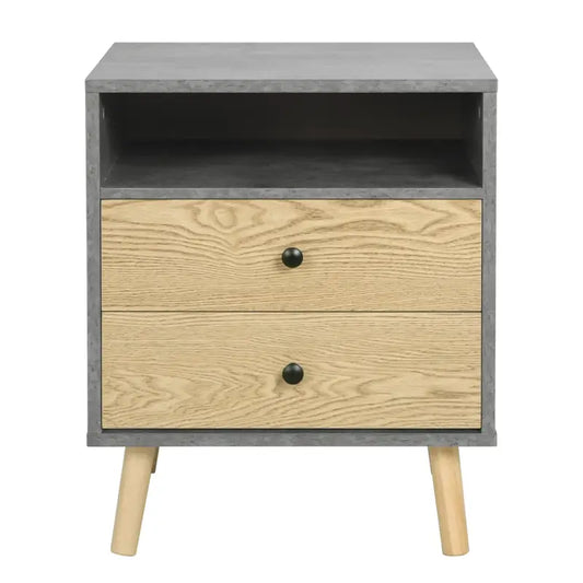 BukkitBow - Nachtkastje met 2 Laden - Grijs met Licht Eikenhout - Max Belasting: 30KG - 45x56x40cm