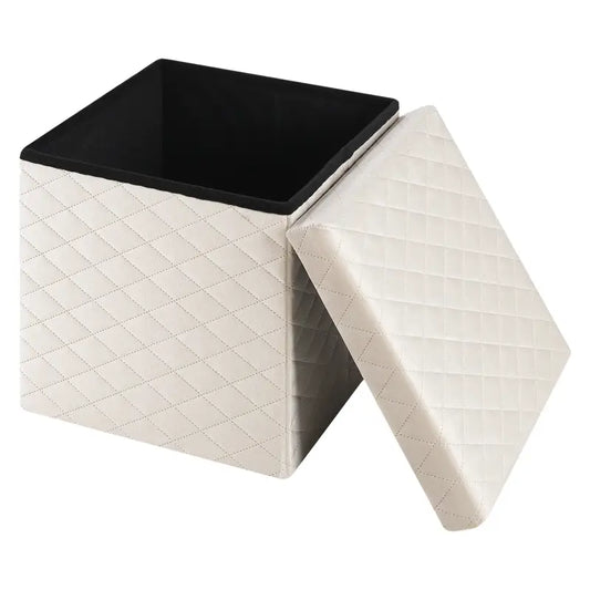 BukkitBow - Opbergpoef met Deksel - 40L Capaciteit - Modern Design - Opvouwbaar - Zachte Zitting - 38x38x38CM