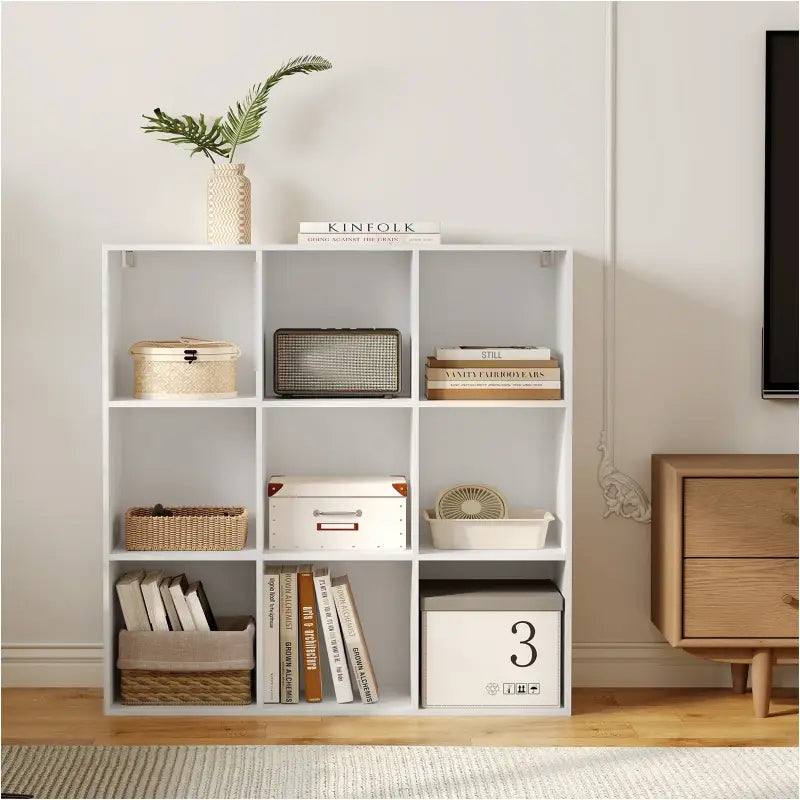 BukkitBow - Open Boekenkast met 9 Vakken - Hout/Melamine Fineer - Met achterwand - Ruimtebesparend en Stabiel - 94x93x29.5 cm
