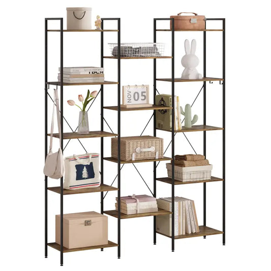 BukkitBow - Open Opbergrek / Boekenplank - Stevig Hout en Metaal - Industrieel Ontwerp - 134,5x176,5x30cm