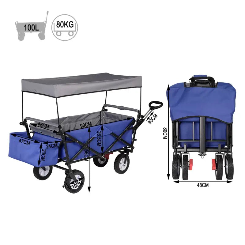 BukkitBow - Opvouwbare Bolderkar Met Dak - Inklapbare Handkar met Stalen Frame - Massief Rubberen Wielen - Tot 80 kg Belasting