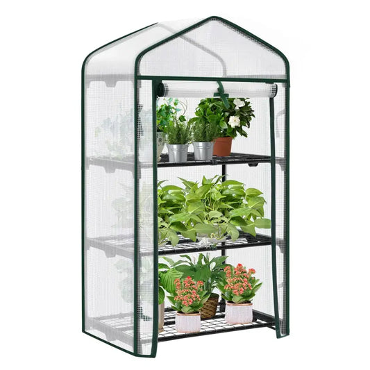 BukkitBow – Polytunnel Tuinkas – Winterproof Tunnel voor Groenten Teelt – Compacte Tuinkas met Groot Luik en 3 Bloemen Planken - 69X125X49CM