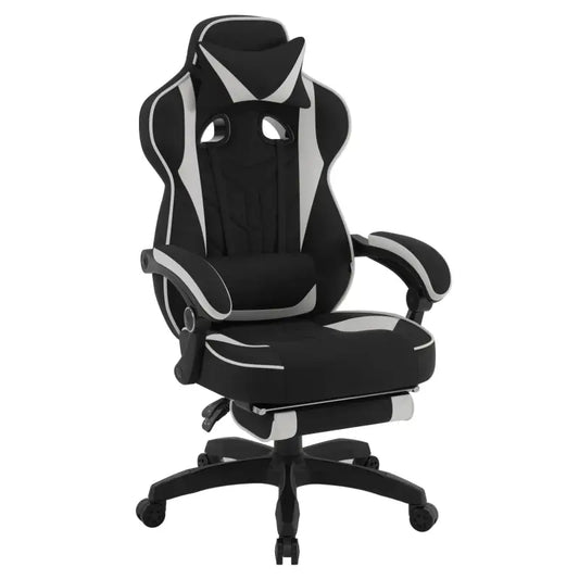 BukkitBow - Racing Gaming Stoel - Stof of Fluweel - met Rug/Nekkussen en Voetensteun - 49CM Hoog