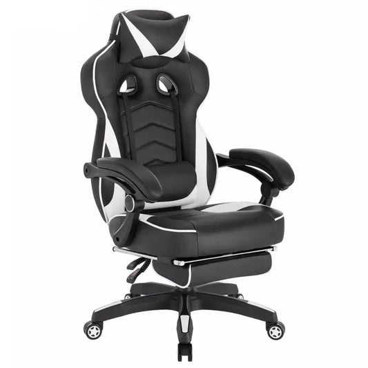 BukkitBow - Racing Gaming Stoel - Stof of Leder - met Rug/Nekkussen en Voetensteun - 45-52CM Hoog