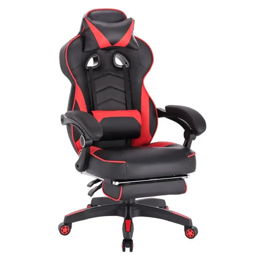 BukkitBow - Racing Gaming Stoel - Stof of Leder - met Rug/Nekkussen en Voetensteun - 45-52CM Hoog