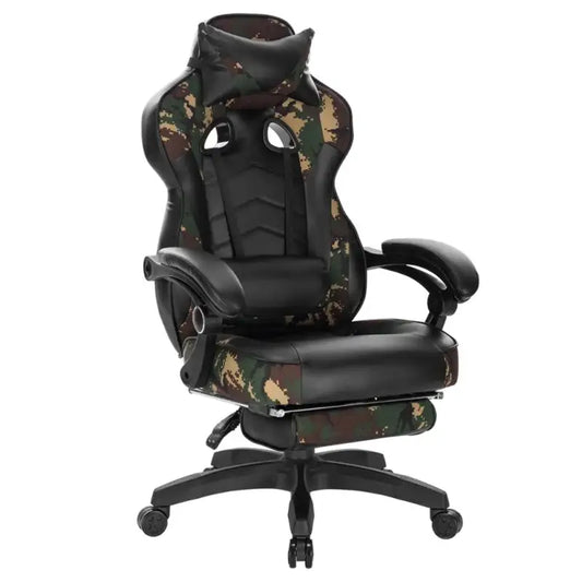 BukkitBow - Racing Gaming Stoel - Stof of Leder - met Rug/Nekkussen en Voetensteun - 45-52CM Hoog