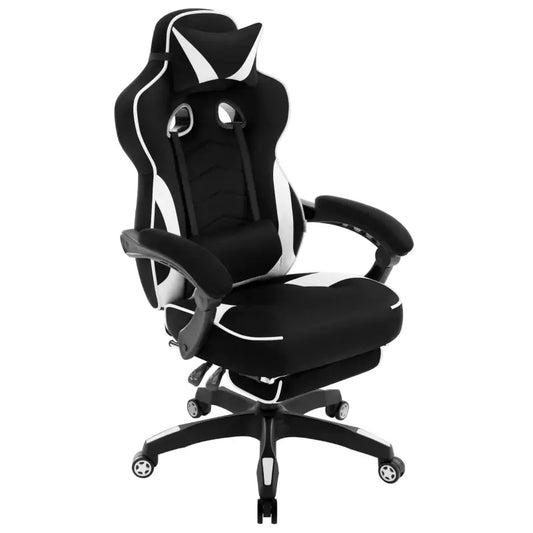 BukkitBow - Racing Gaming Stoel - Stof of Leder - met Rug/Nekkussen en Voetensteun - 45-52CM Hoog
