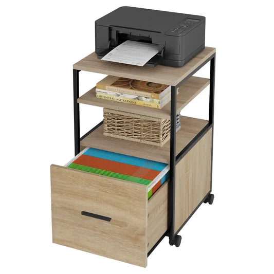 BukkitBow - Rolcontainer - Verrijdbare Archiefkast - 1 Lade en 2 Open Vakken - 40X40X66CM