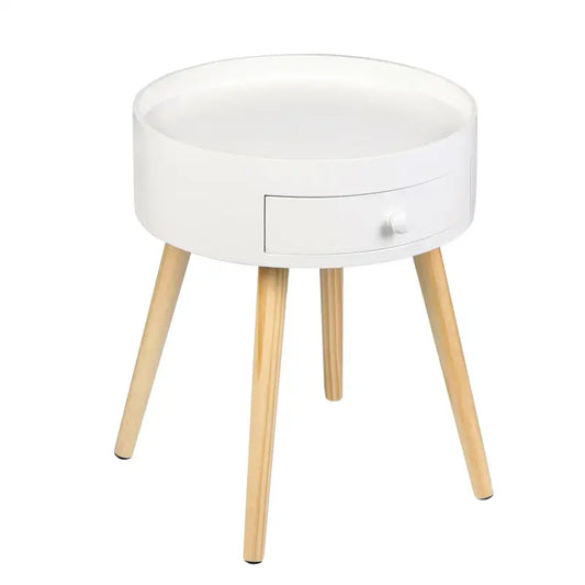 BukkitBow - Rond Nachtkastje - MDF en Massief Hout - Met Lade - Max 10kg Belasting - 38x38x45.5cm