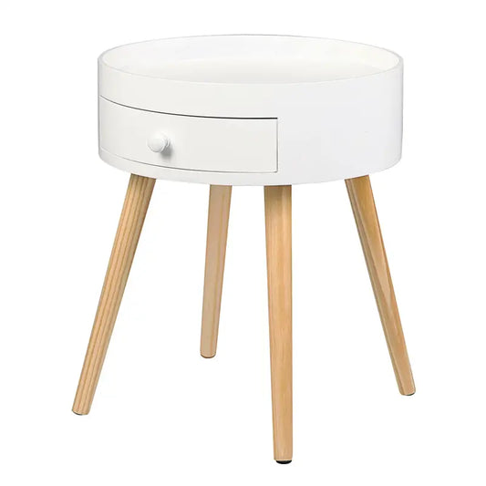 BukkitBow - Rond Nachtkastje - MDF en Massief Hout - Met Lade - Max 10kg Belasting - 38x38x45.5cm