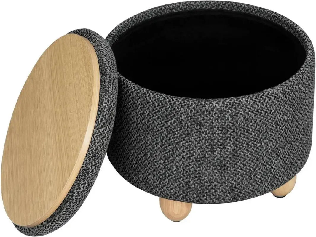 BukkitBow - Ronde Opbergpoef – Poef / Zitkist met Deskel - Voetenbank met Opbergruimte - 39x39x33 cm
