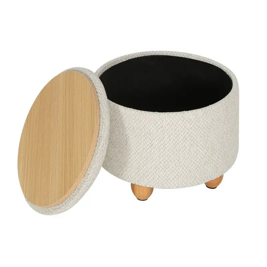 BukkitBow - Ronde Opbergpoef – Poef / Zitkist met Deskel - Voetenbank met Opbergruimte - 39x39x33 cm