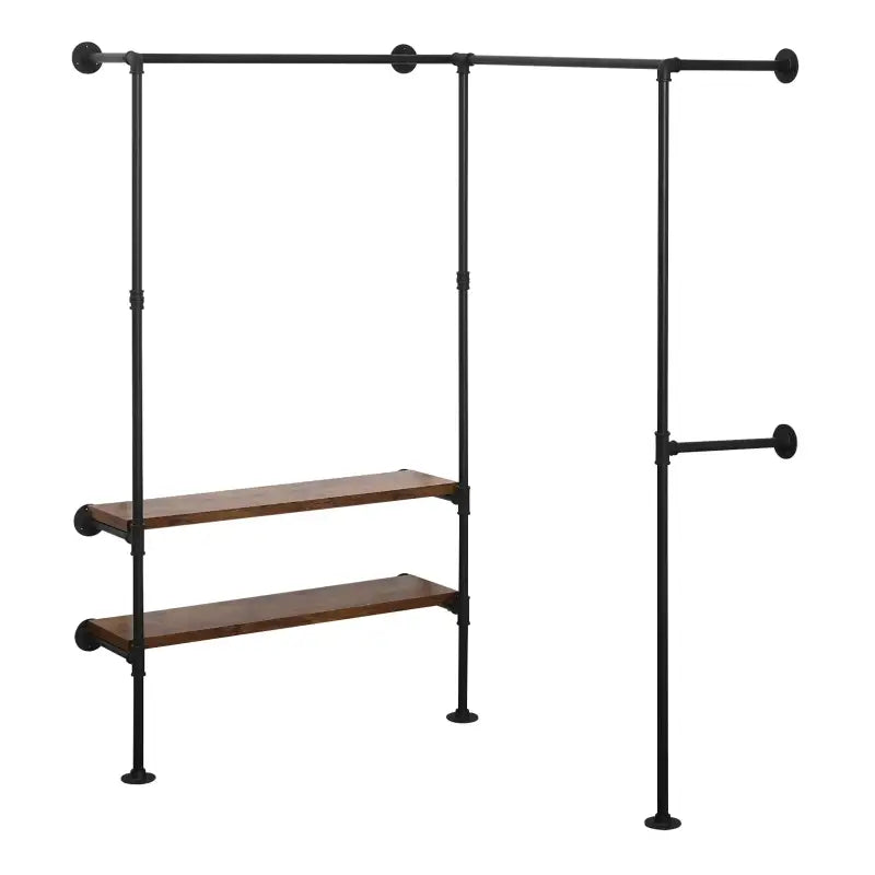BukkitBow - Ruimtebesparende Hoek Garderobe - Zwart en Vintage Hout - Tot Wel 150 kg Belasting - Industriële en Vintage Stijl - 130.5x187x130.5cm