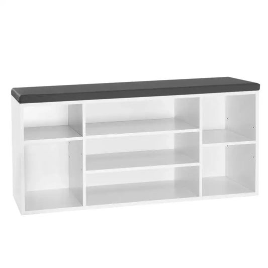 BukkitBow - Schoenenrek / Schoenenkast met Zitkussen - Kubus Opbergsysteem - Wit en Grijs - Comfortabele Zitbank - 103,5x48x30CM
