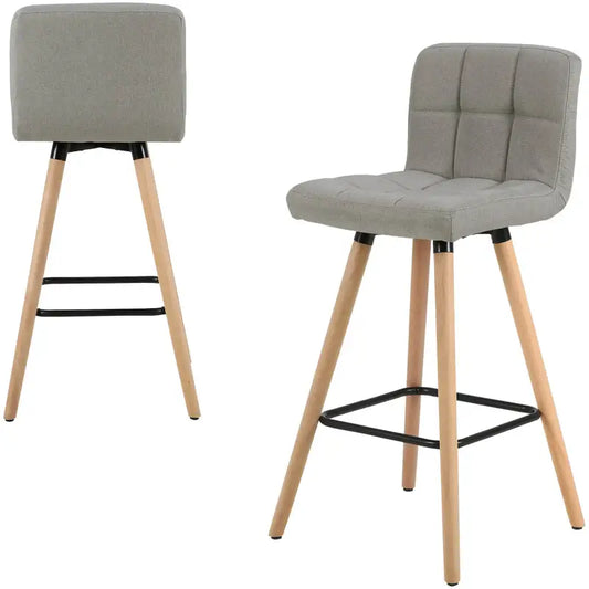 BukkitBow - Set van 2 Barkrukken - Massief Houten Poten - Linnen Zitting - Ergonomisch Ontwerp - Met Vloerbescherming