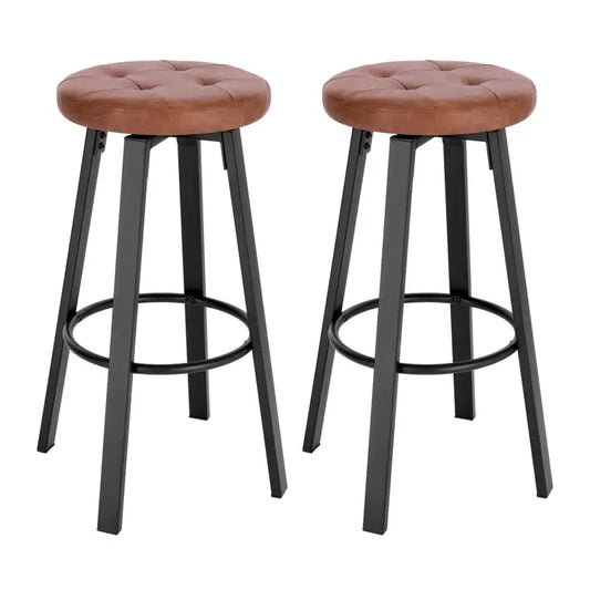 BukkitBow - Set van 2 Barkrukken - Vintage Kunstleer en Metaal - 360° Draaibare Zitting - Metalen Frame - 35.5 cm Diameter Zitting - 76.5 cm Hoogte
