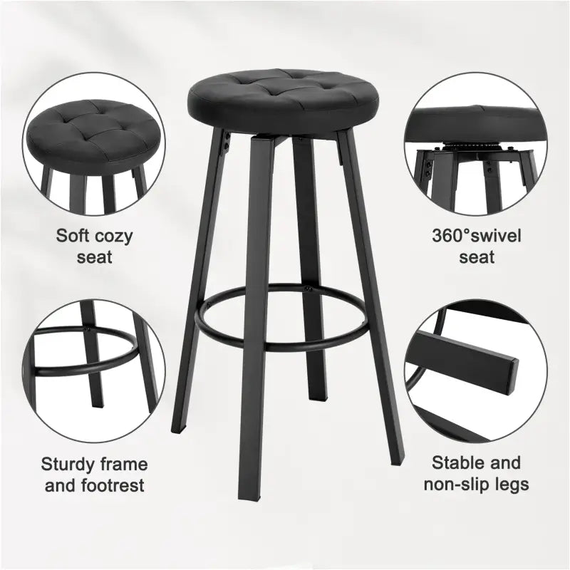 BukkitBow - Set van 2 Barkrukken - Vintage Kunstleer en Metaal - 360° Draaibare Zitting - Metalen Frame - 35.5 cm Diameter Zitting - 76.5 cm Hoogte