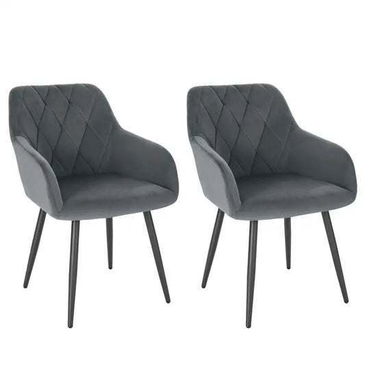 BukkitBow - Set van 2 Eetkamerstoelen - Fluwelen Stoelen met Metalen Poten - Ergonomisch Design - Zithoogte: 46.5CM