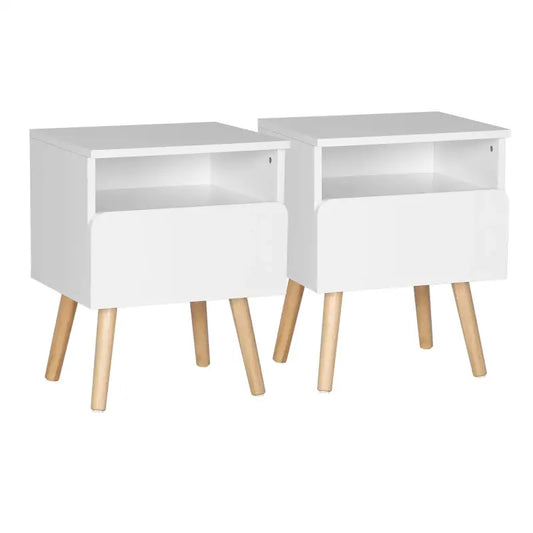 BukkitBow - Set van 2 Nachtkastjes - Hoge Kwaliteit Hout - Wit of Grijs - Waterdicht en Krasbestendig - 40x33.5x50 cm