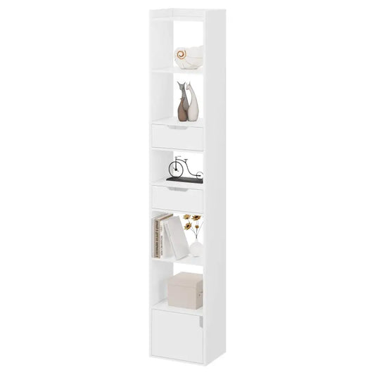 BukkitBow - Staande Boekenkast - Eiken Hout met Melamine Fineer - Ruime Opslag met Deur en Laden