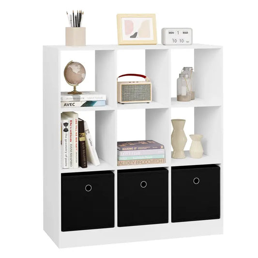 BukkitBow - Staande Boekenkast met 9 Kubussen - E1-Klasse Hout en Melamine Fineer - Met Opbergmanden