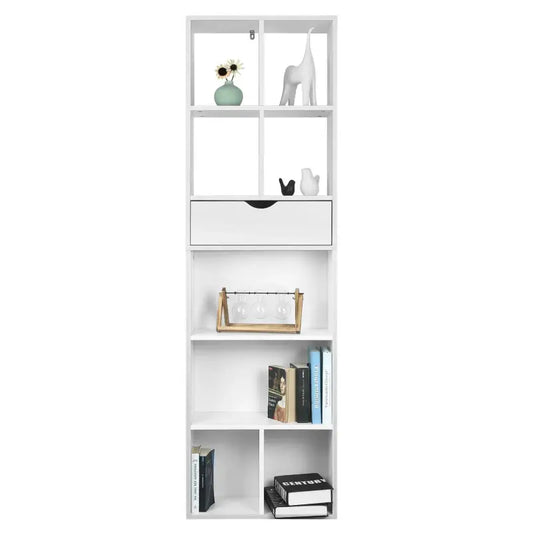 BukkitBow - Staande Boekenkast met Lade - Organizer voor Woonkamer en Slaapkamer - 50x24x168cm - Wit