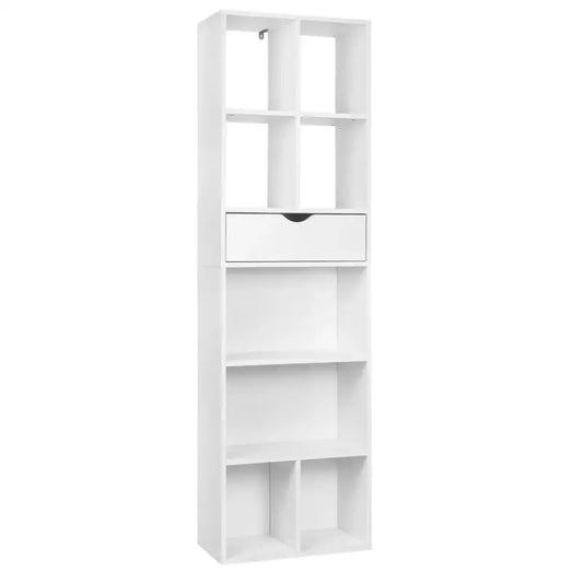 BukkitBow - Staande Boekenkast met Lade - Organizer voor Woonkamer en Slaapkamer - 50x24x168cm - Wit