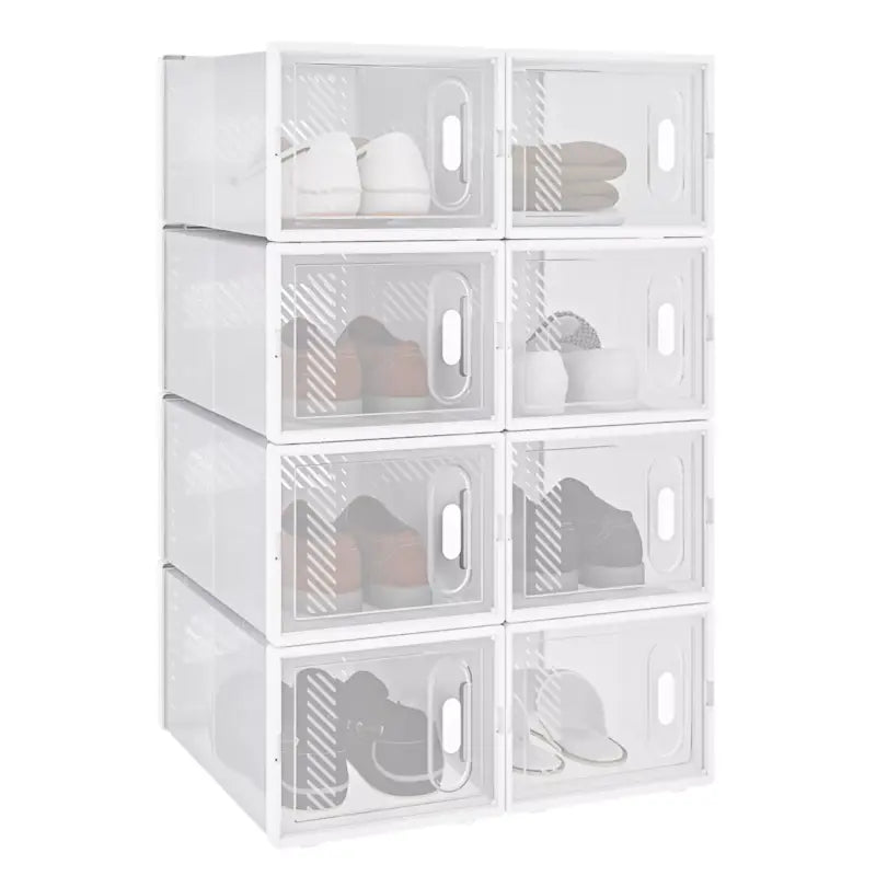 BukkitBow - Stapelbare Schoenendozen - Set van 8/12/18 - Sneaker Organizer - Transparante Vakken met Deurtjes - Wit