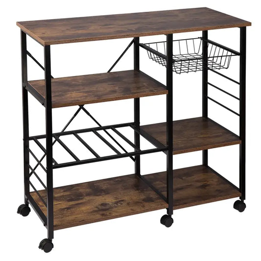 BukkitBow - Stevige Keukentrolley met Wijnrek, 360° Wielen, Veelzijdige Opbergfunctie - 90x40x83.5cm
