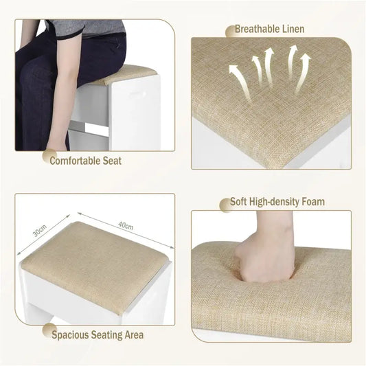 BukkitBow - Veelzijdige Kaptafel Kruk - Linnen met Schuim en MDF - Laadvermogen 150kg - 40x30x45cm