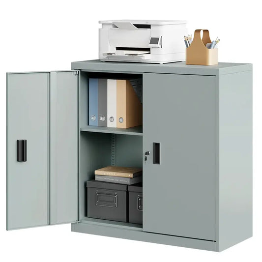 BukkitBow - Vergrendelbare Archiefkast - Metaal - Met Verstelbare Planken en Dubbele Deuren - 90x92x40 cm
