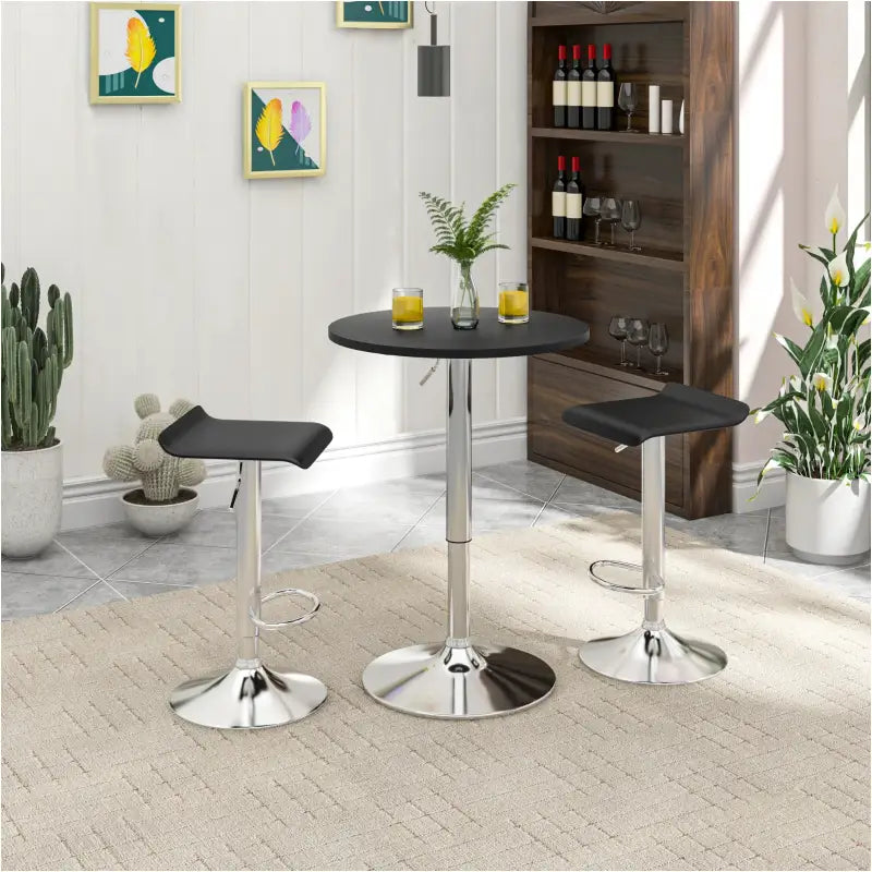 BukkitBow - Verstelbare Bar Tafel - MDF en Metaal - 60cm Diameter - Stabiele Chrome Basis - Zwart/Wit - 60CM Doorsnede