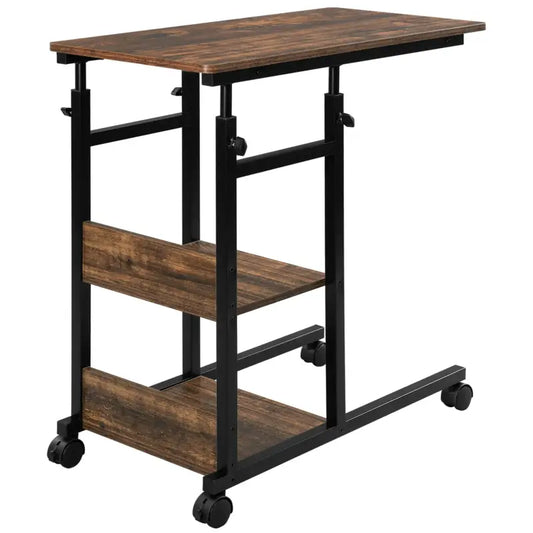 BukkitBow - Verstelbare Bijzettafel op Wielen - Vintage Hout met Zwart Metalen Frame - Ruimtebesparend en Multifunctioneel