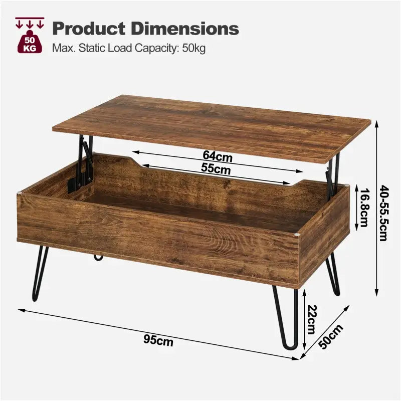 BukkitBow - Vintage Houten & Metalen Salontafel - Hoogte Verstelbaar met Verborgen Opslag - Industrieel Ontwerp