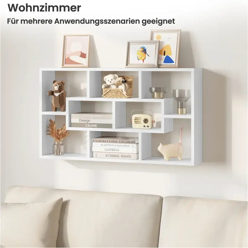 BukkitBow - Wandplank / Wandkast - Hangende Kast met 8 Vakken - Gemaakt van Stevig Hout - 85x48x16CM