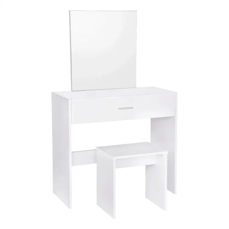 BukkitBow - Witte Kaptafel met Grote Make-Up Spiegel met grote Lade en Kruk (39X82X75CM)