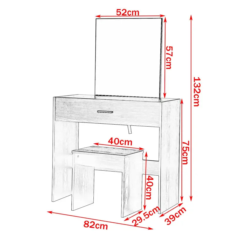 BukkitBow - Witte Kaptafel met Grote Make-Up Spiegel met grote Lade en Kruk (39X82X75CM)