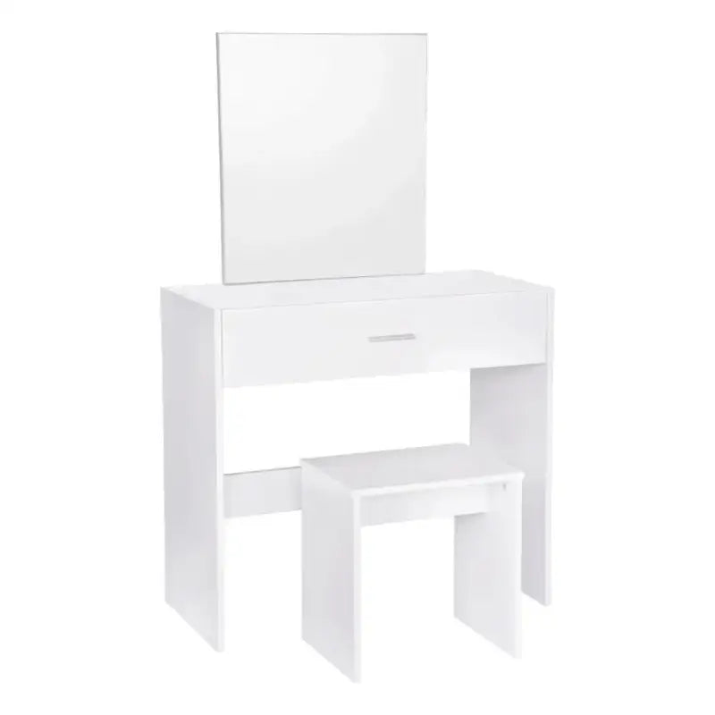 BukkitBow - Witte Kaptafel met Grote Make-Up Spiegel met grote Lade en Kruk (39X82X75CM)
