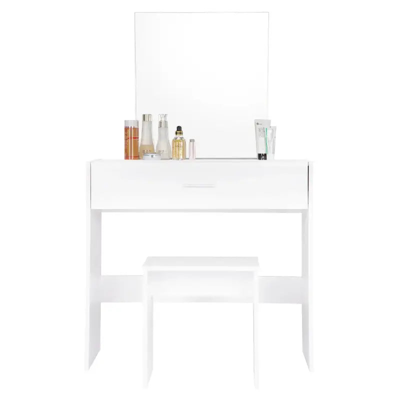 BukkitBow - Witte Kaptafel met Grote Make-Up Spiegel met grote Lade en Kruk (39X82X75CM)