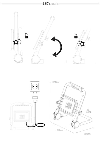 LED's Work Bouwlamp 5500 - Inklapbaar & Kantelbaar - 3 meter snoer - IP65 - 30W