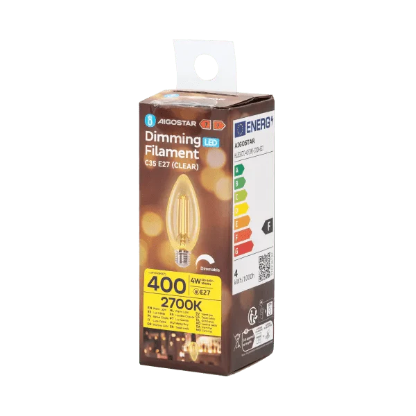 Kaarslamp E27 dimbaar warmwit | C35 LED 4W~400Lm=38W halogeen verlichting | helder glas - 2700K