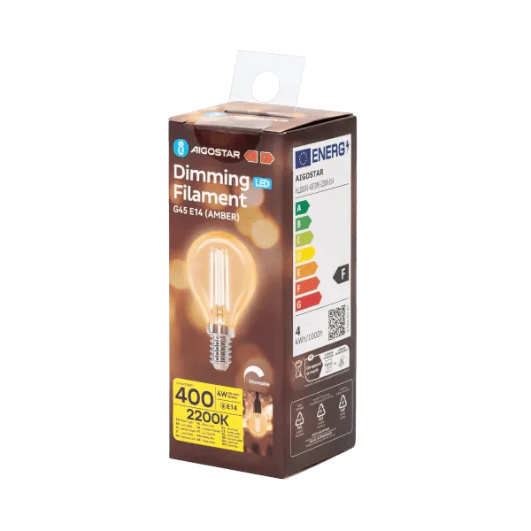 Kogellamp E14 dimbaar flame warmwit | G45 LED 4W~400Lm=38W halogeen verlichting | amber glas - 2200K