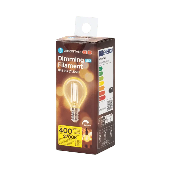 Kogellamp E14 dimbaar warmwit | G45 LED 4W~400Lm=38W halogeen verlichting | helder glas - 2700K