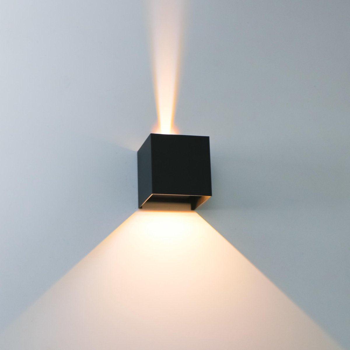 LED's Light Kubus LED Wandlamp buiten - 2 lichts - Dimbaar en instelbare lichtkleur - IP65 Waterdicht - Zwart