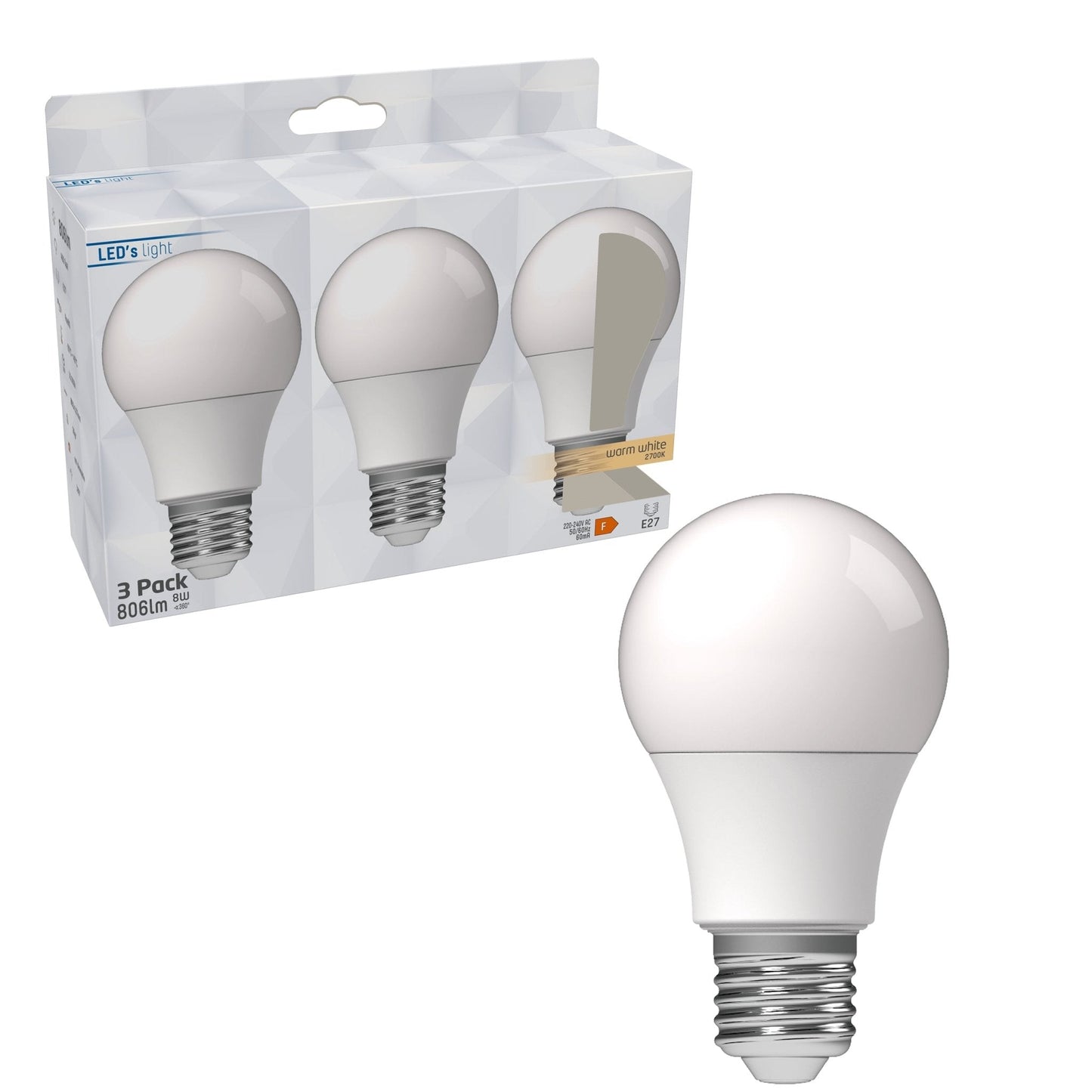 LED lampen met grote E27 fitting - Warm wit licht - 8W/60W - 3PACK