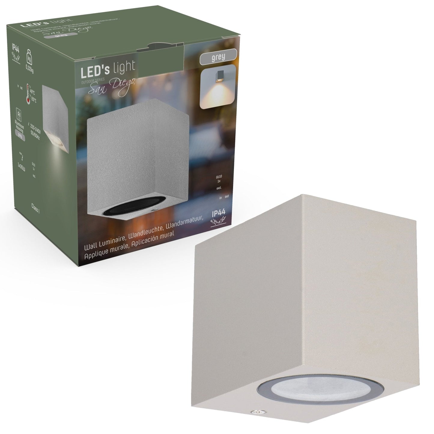 NØRD Down - LED Wandlamp buiten met GU10 fitting - Rome - Vierkant - IP44 - Grijs
