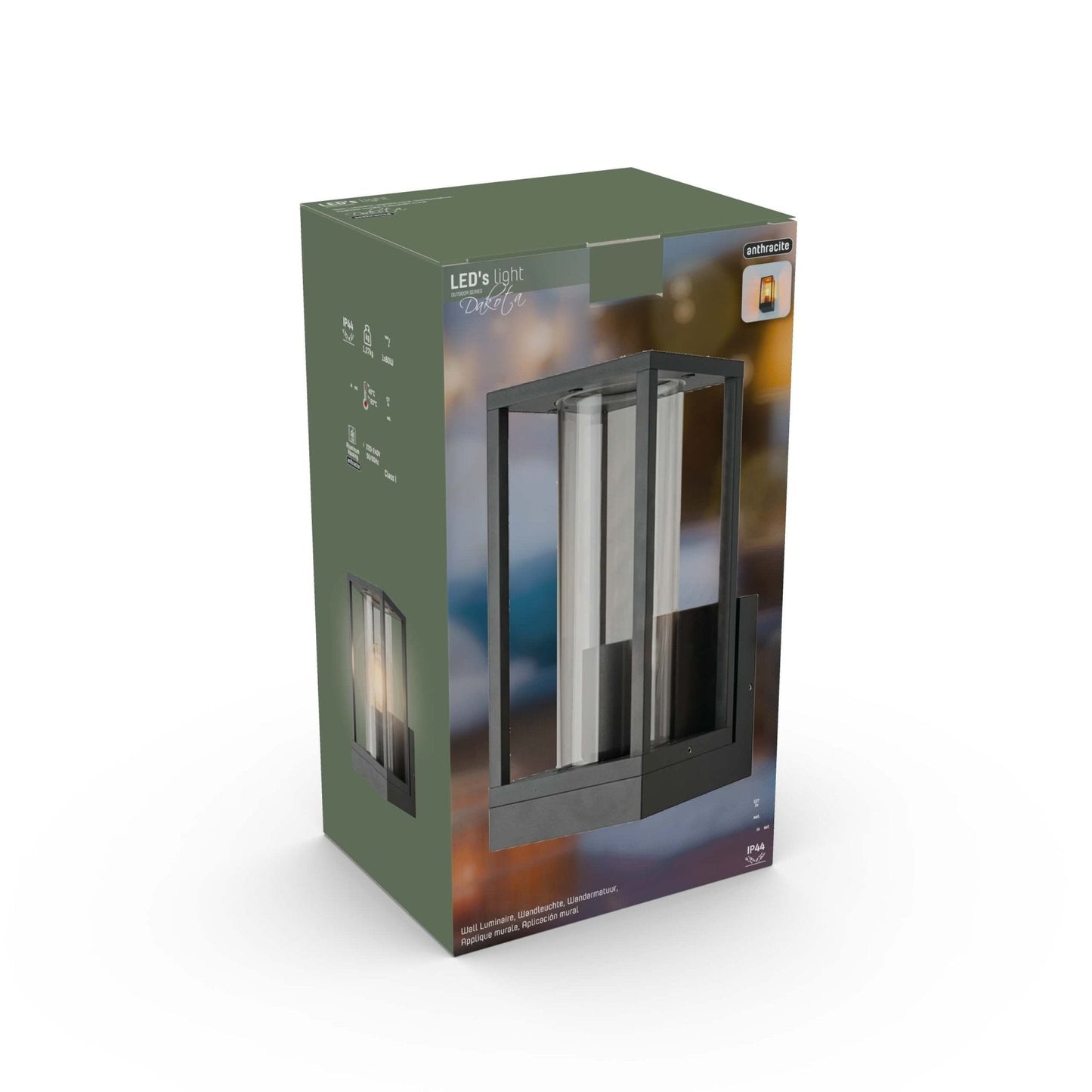 LED's Light LED Wandlamp met glazen ruiten - Rechthoek - E27 fitting - IP44 - Antraciet